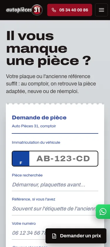 Le même site sur téléphone