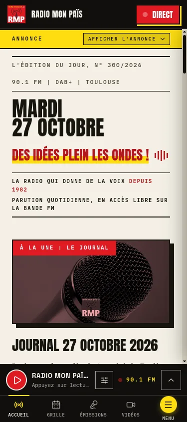 Le même site sur téléphone, avec le direct toujours à portée de main