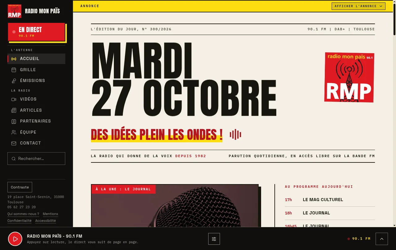 L'accueil, l'édition du jour avec le journal à la une et le programme